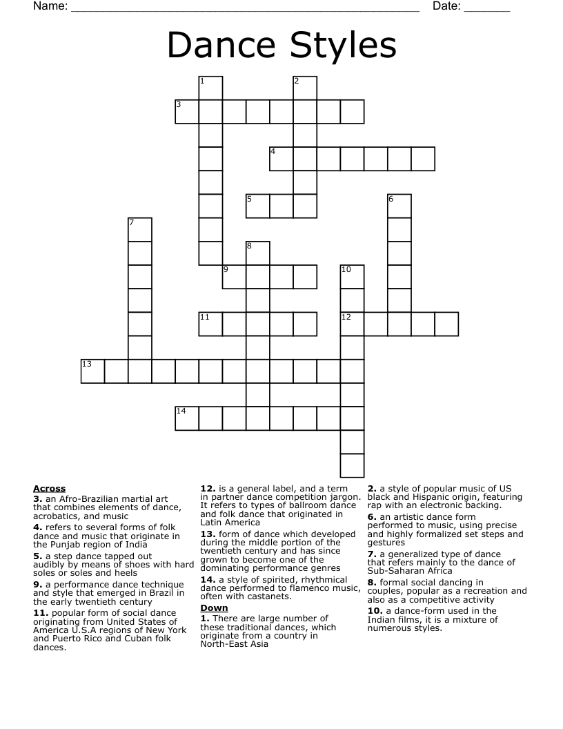 Dance Styles Crossword