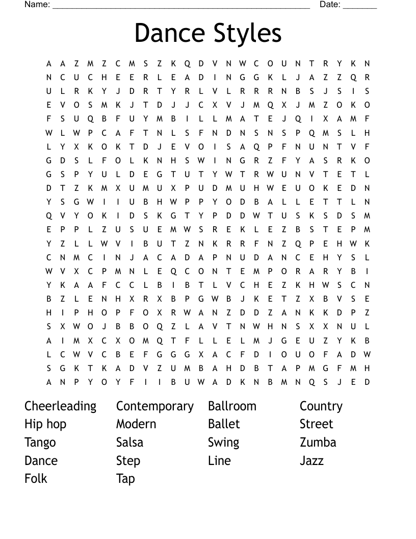 Dance Styles Word Search