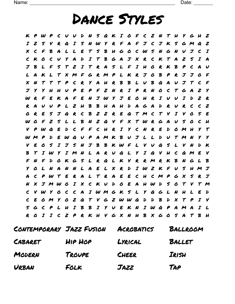 Dance Styles Word Search