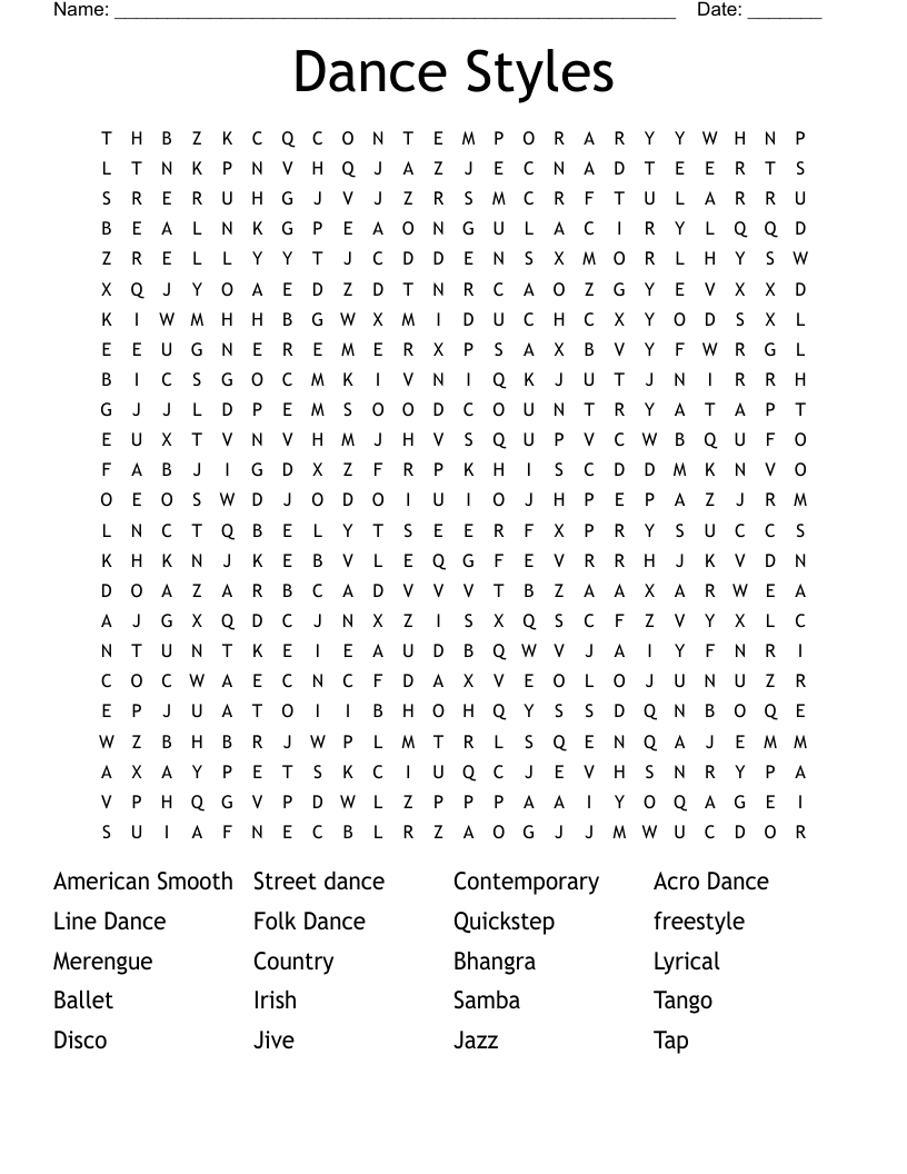 Dance Styles Word Search