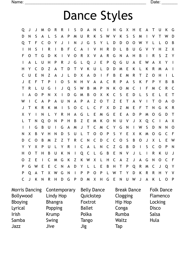 Dance Styles Word Search