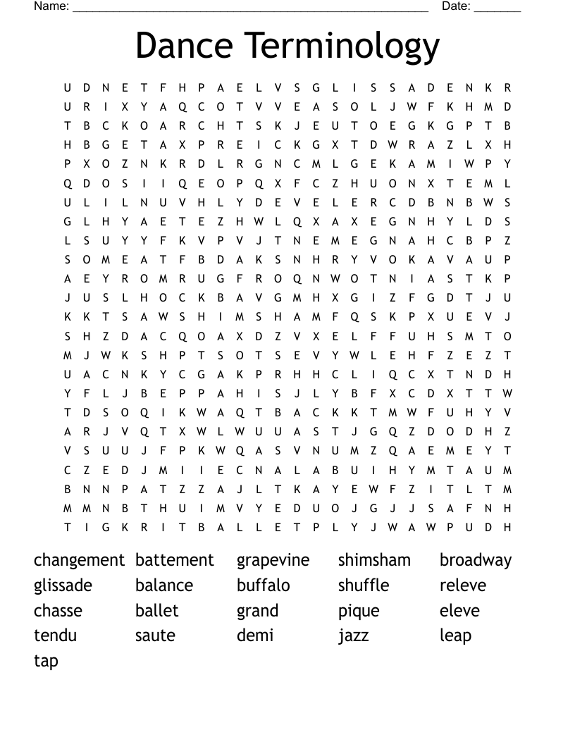 Dance Terminology Word Search