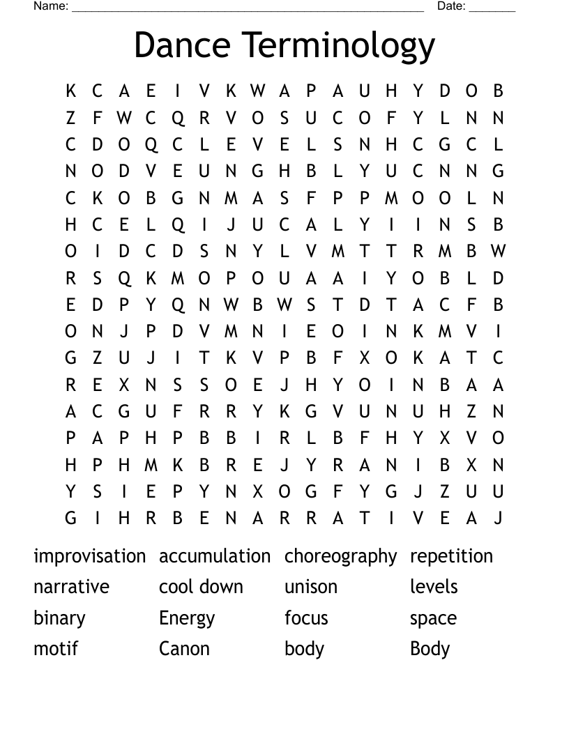 Dance Terminology Word Search