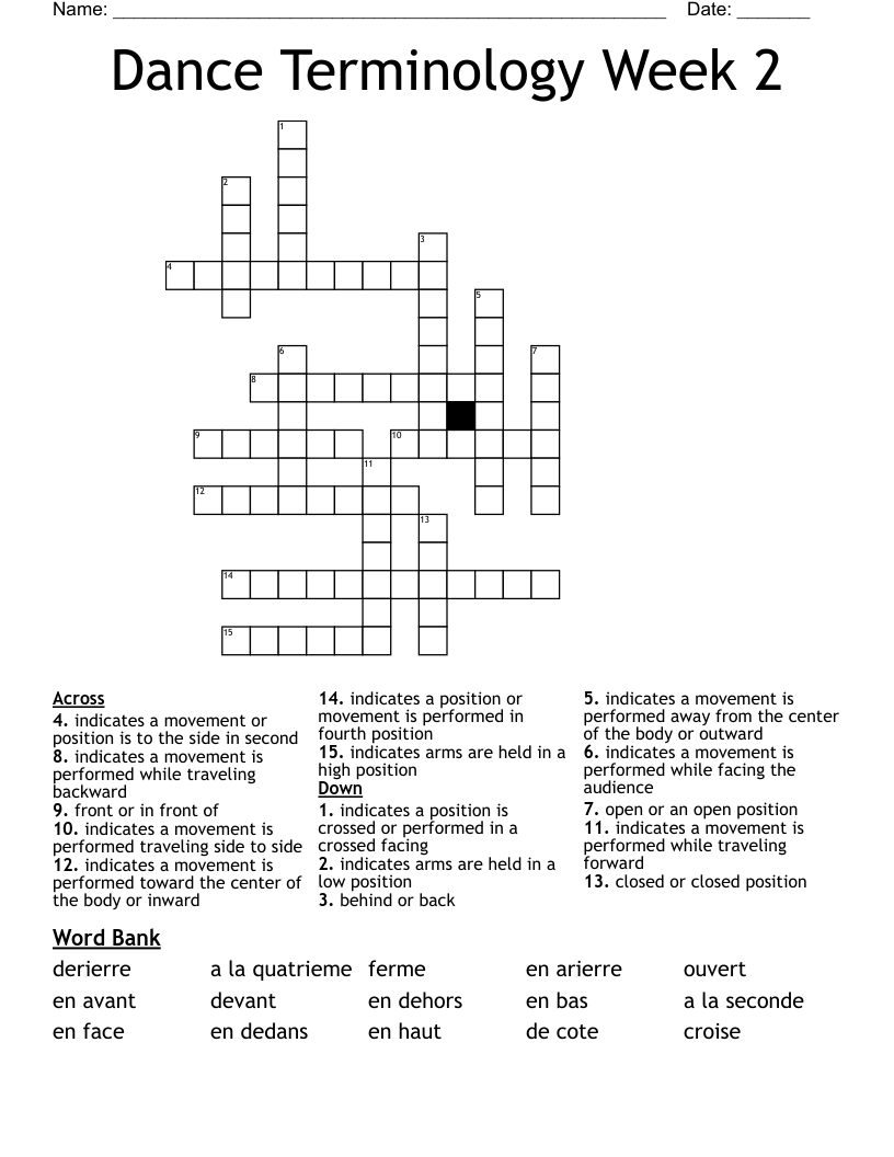 Dance Terminology Week 2 Crossword