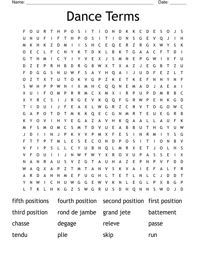 Dance Terms Word Search