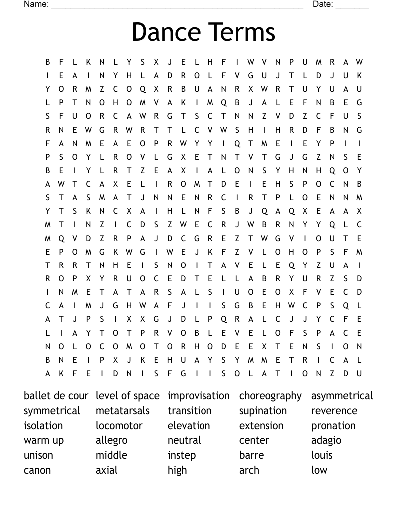 Dance Terms Word Search