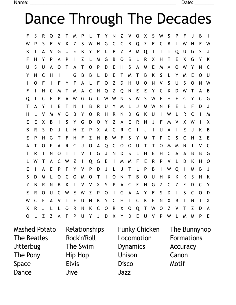 Dance Through The Decades Word Search