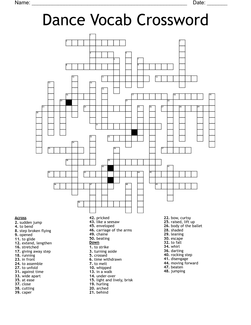 Dance Vocab Crossword