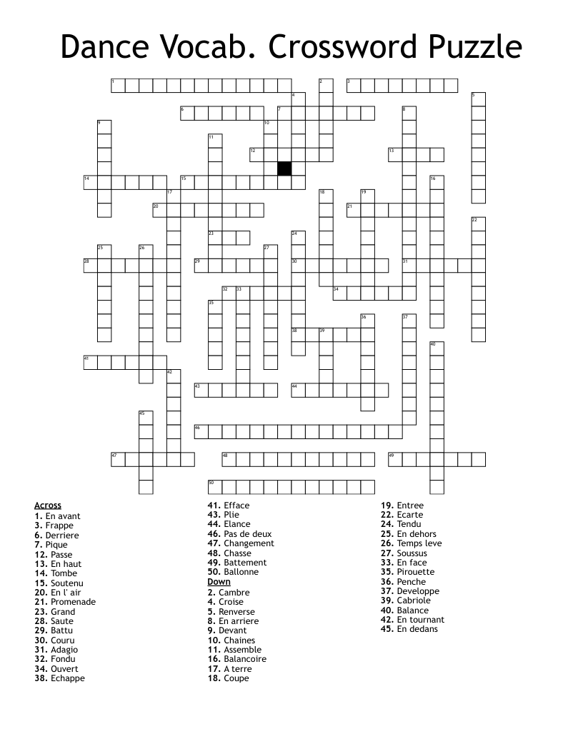 Dance Vocab. Crossword Puzzle