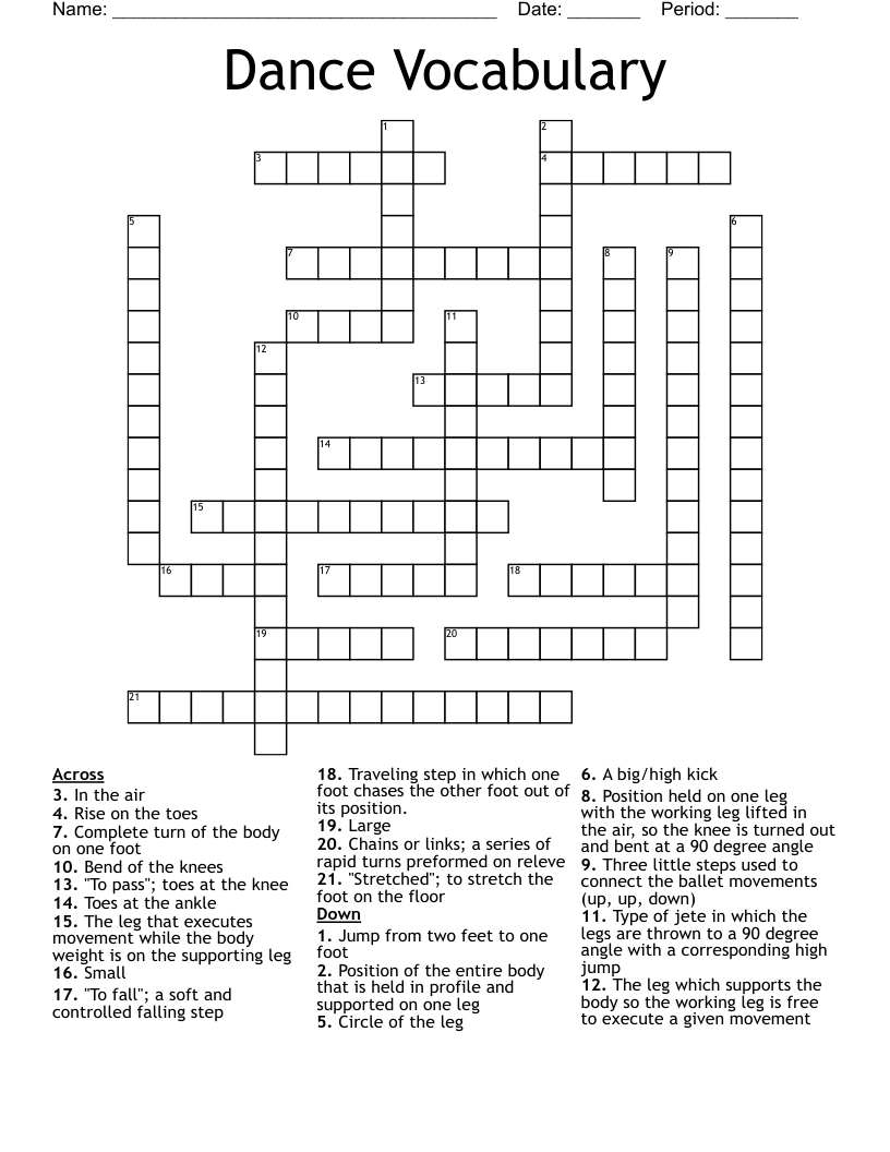 Dance Vocabulary Crossword