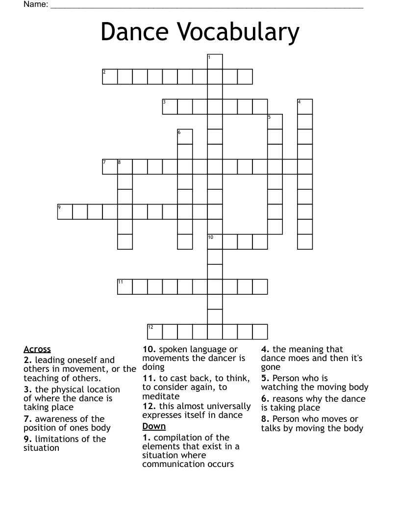 Dance Vocabulary Crossword