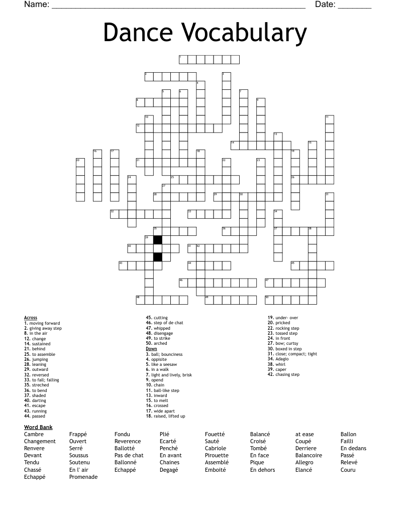 Dance Vocabulary Crossword