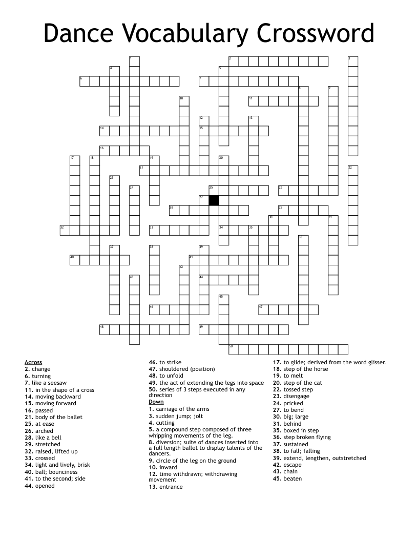 Dance Vocabulary Crossword