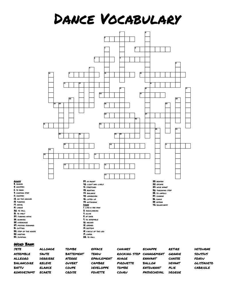 Dance Vocabulary  Crossword