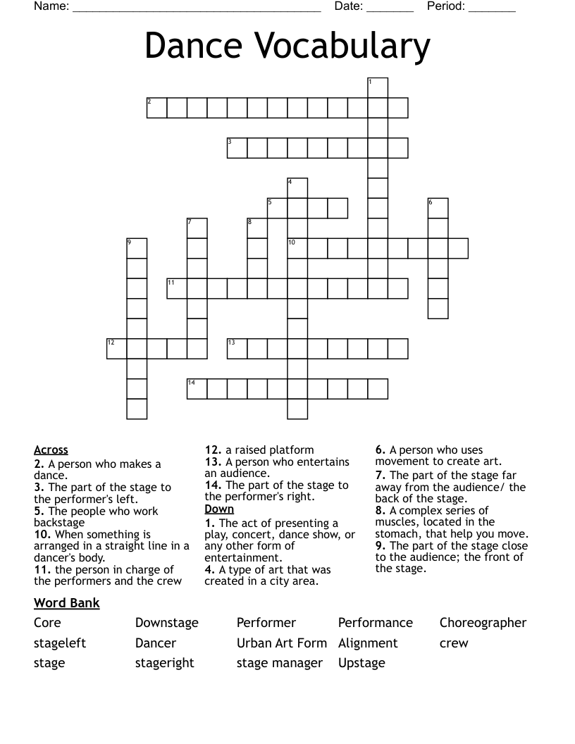 Dance Vocabulary  Crossword
