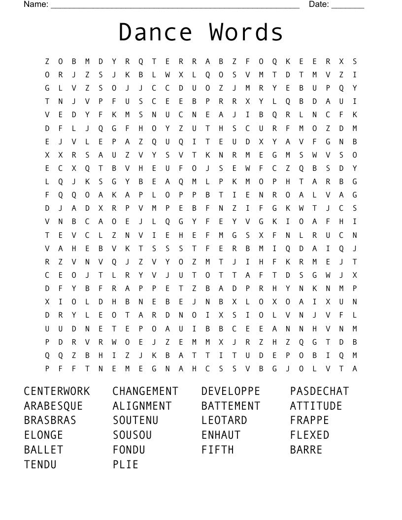 Dance Words Word Search