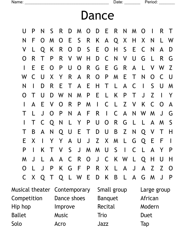 Dance  Word Search