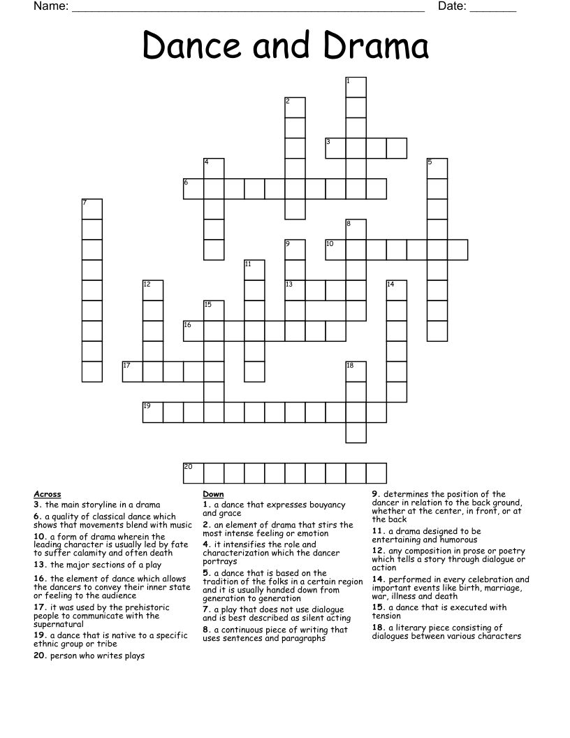 Dance and Drama Crossword