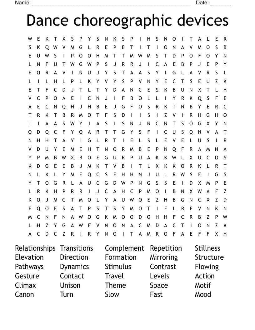 Dance choreographic devices Word Search