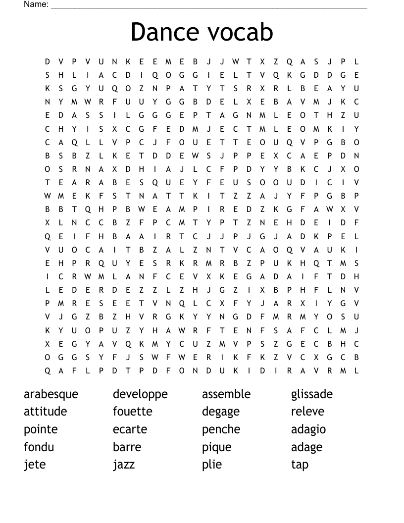 Dance vocab Word Search