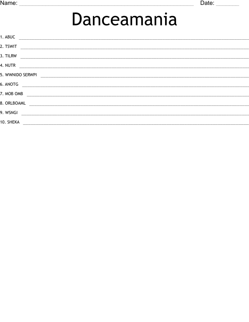 Danceamania Word Scramble