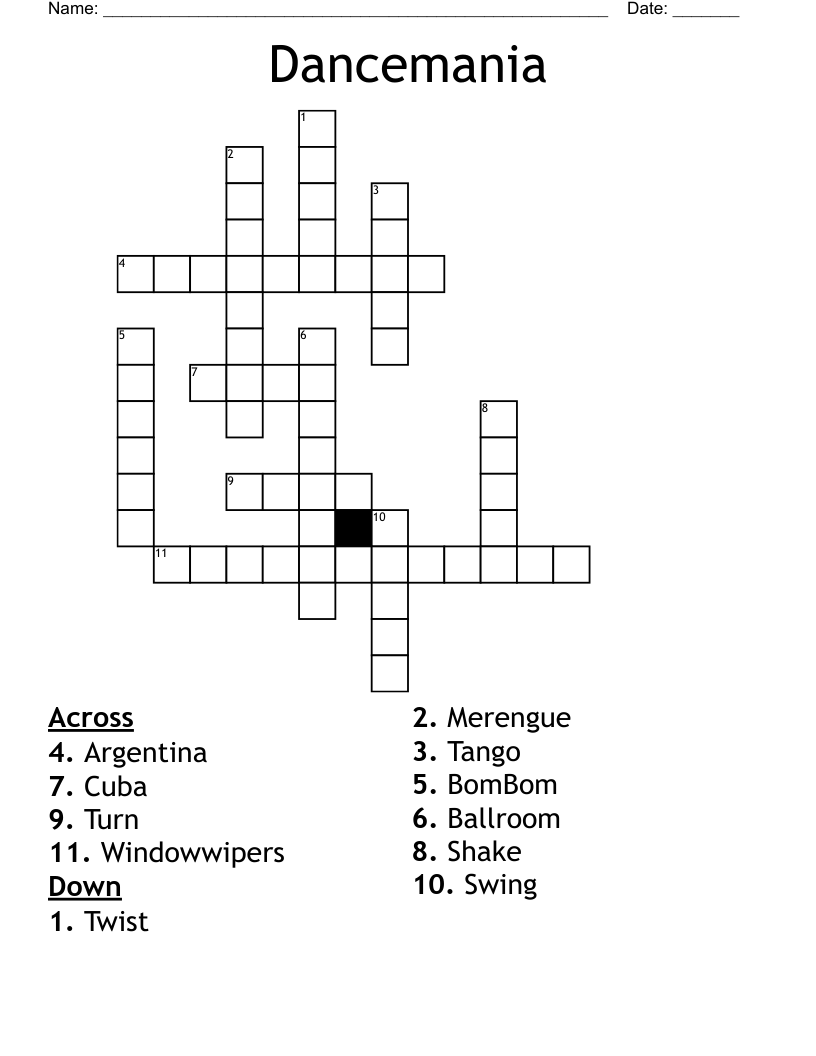 Dancemania Crossword