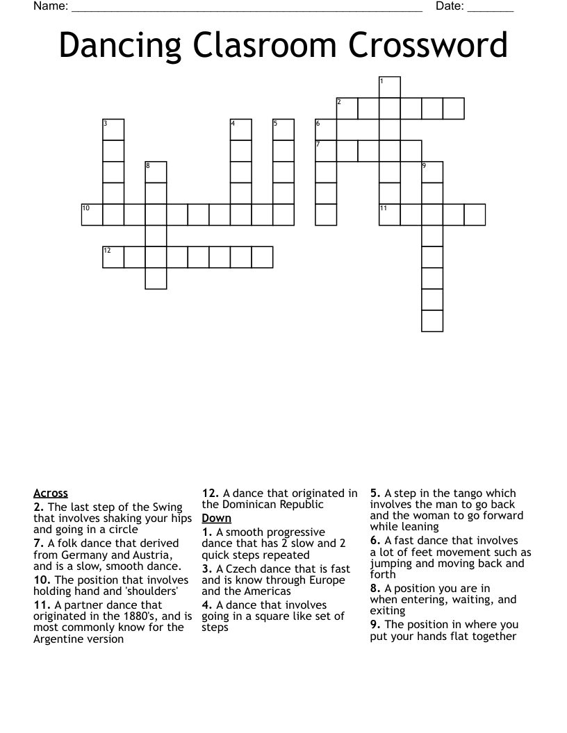 Dancing Clasroom Crossword