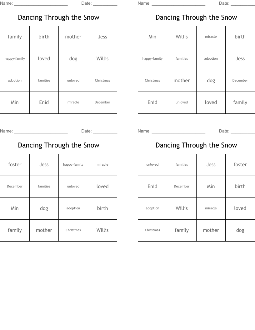 Dancing Through the Snow Bingo Cards