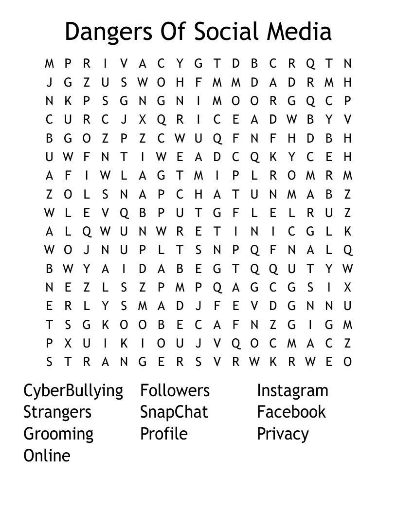 Dangers Of Social Media Word Search