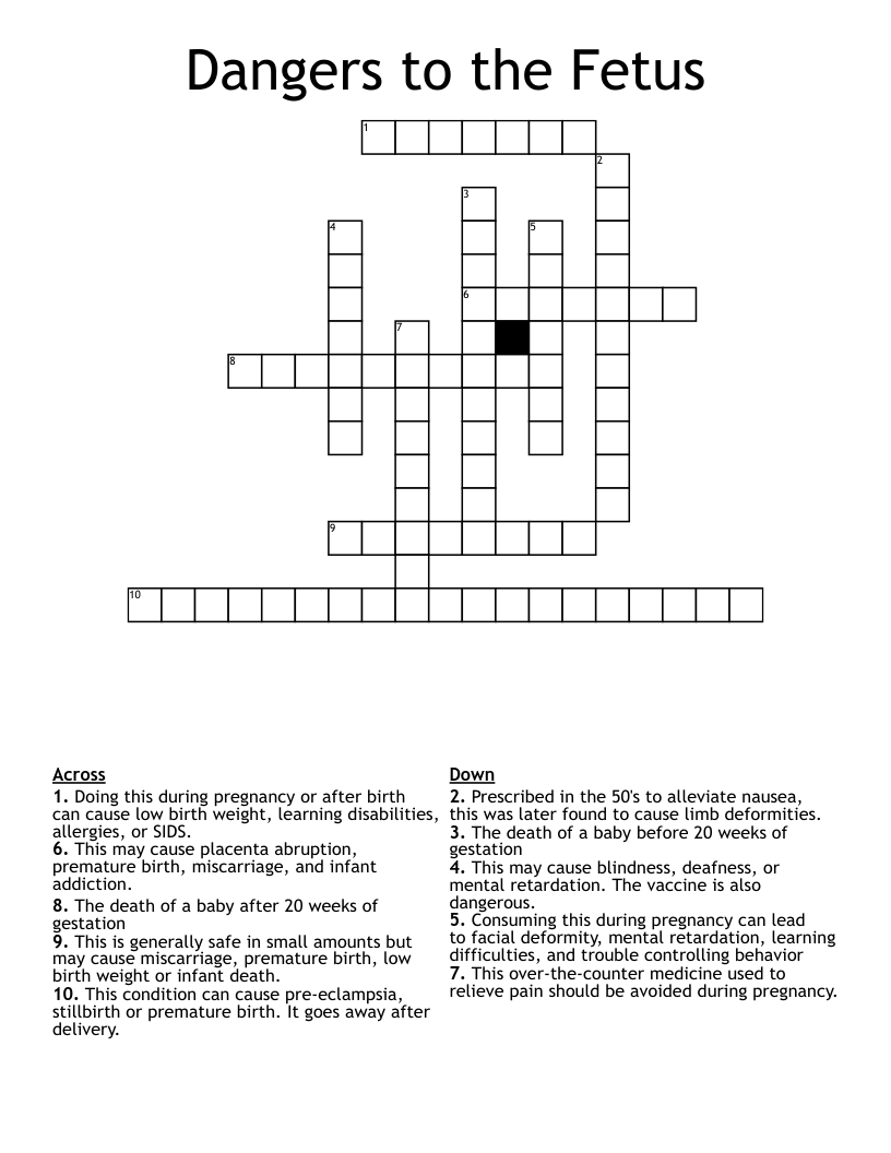 Dangers to the Fetus Crossword