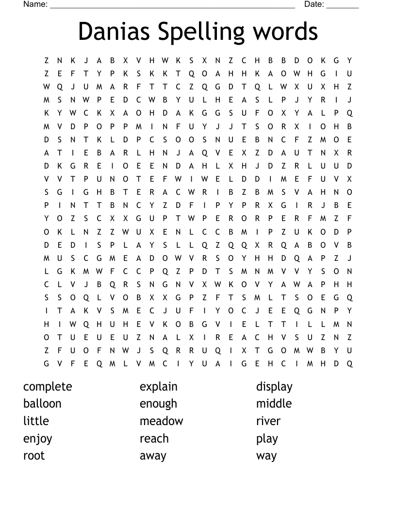 Danias Spelling words Word Search