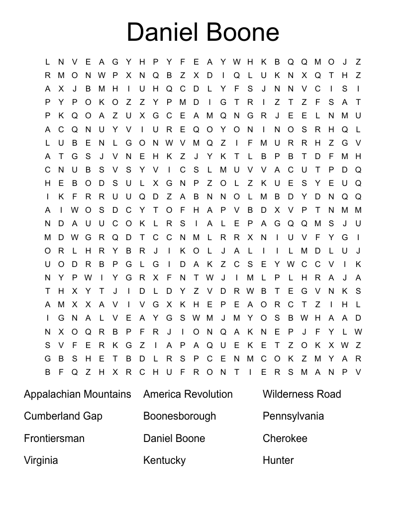 Daniel Boone Word Search
