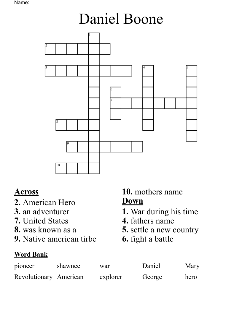 Daniel Boone Crossword
