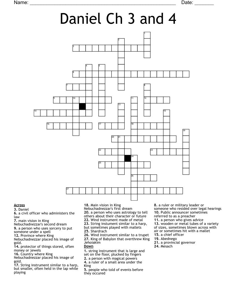 Daniel Ch 3 and 4 Crossword