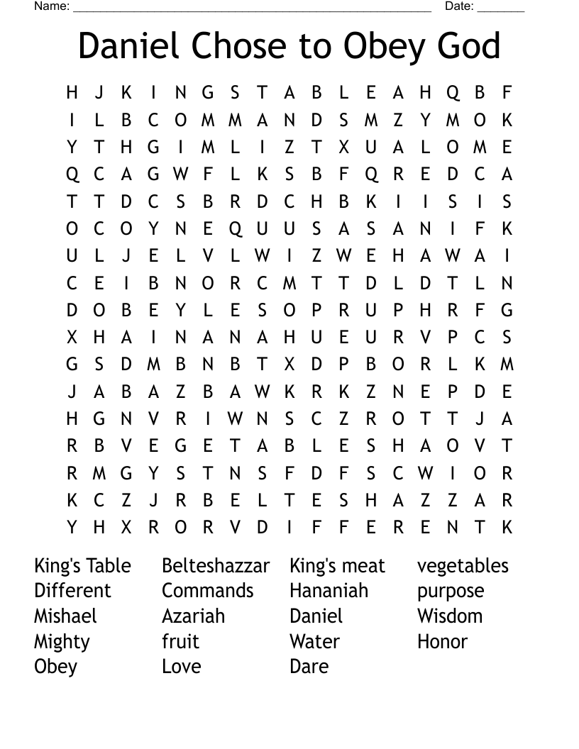 Daniel Chose to Obey God Word Search