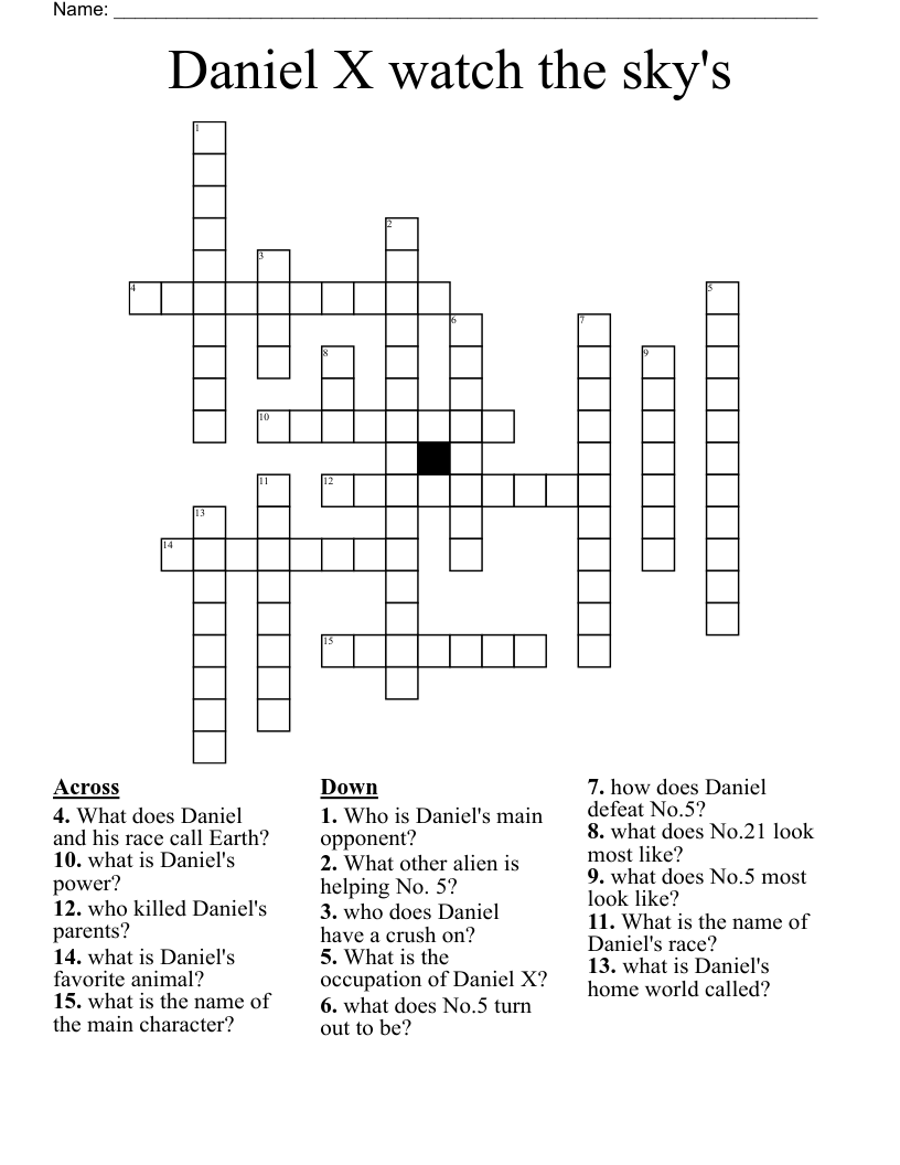 Daniel X watch the sky's Crossword