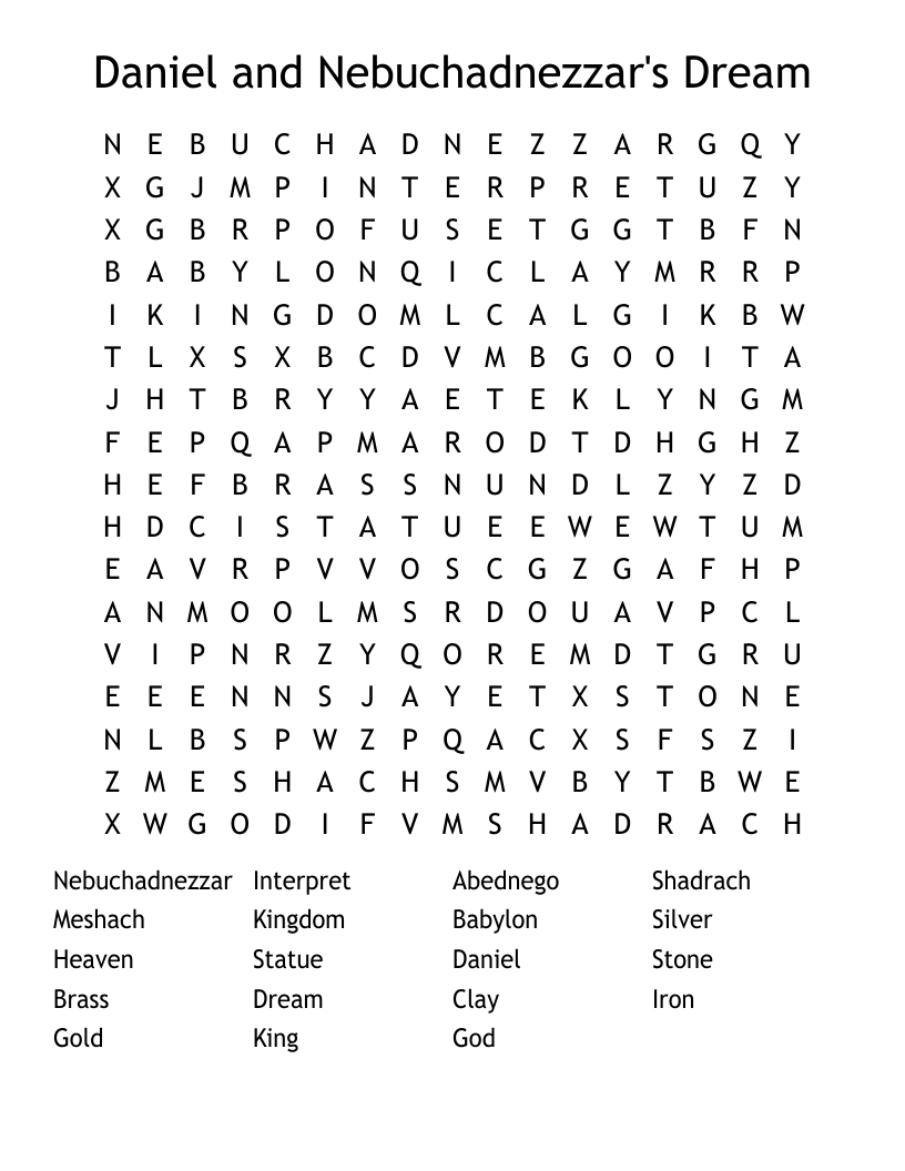 Daniel and Nebuchadnezzar's Dream Word Search