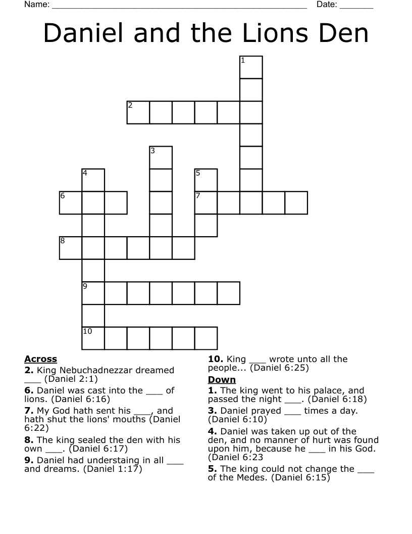 Daniel and the Lions Den Crossword