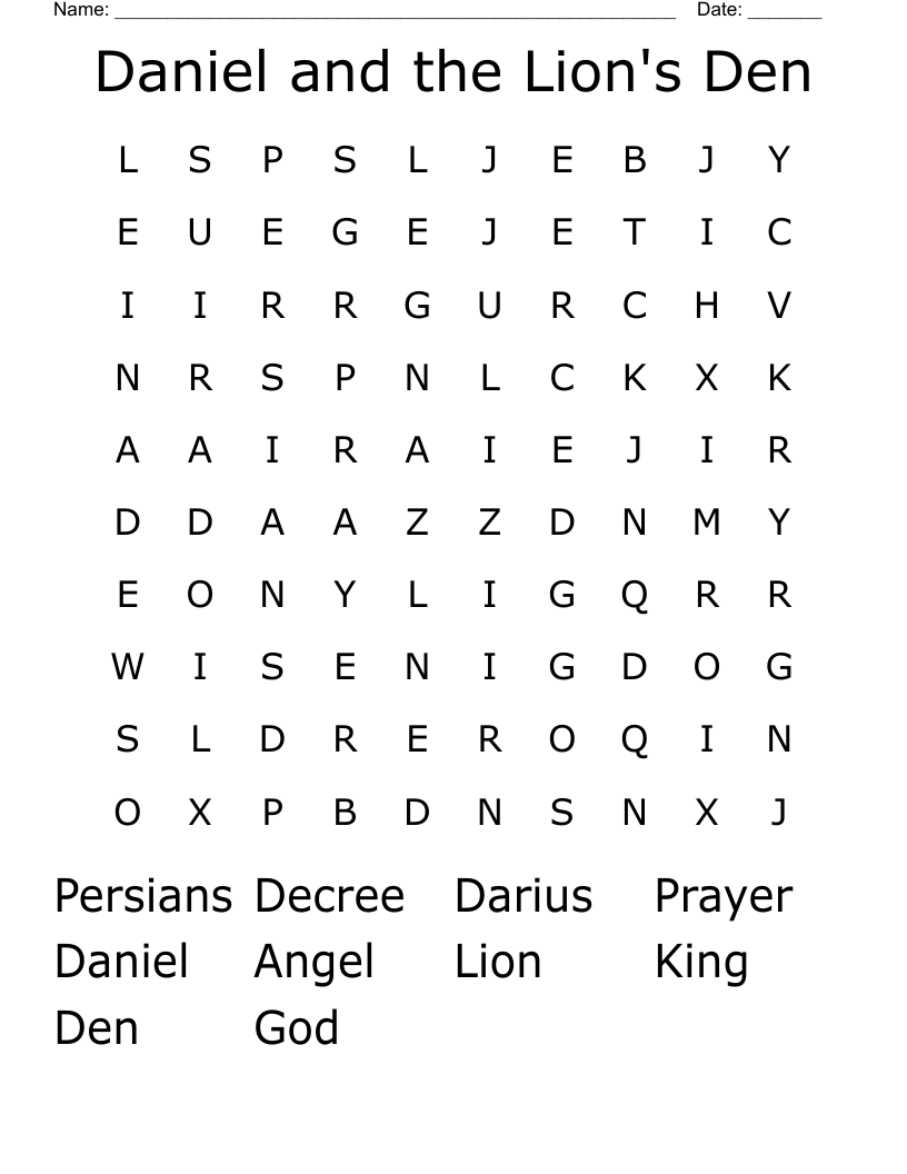 Daniel and the Lion's Den Word Search