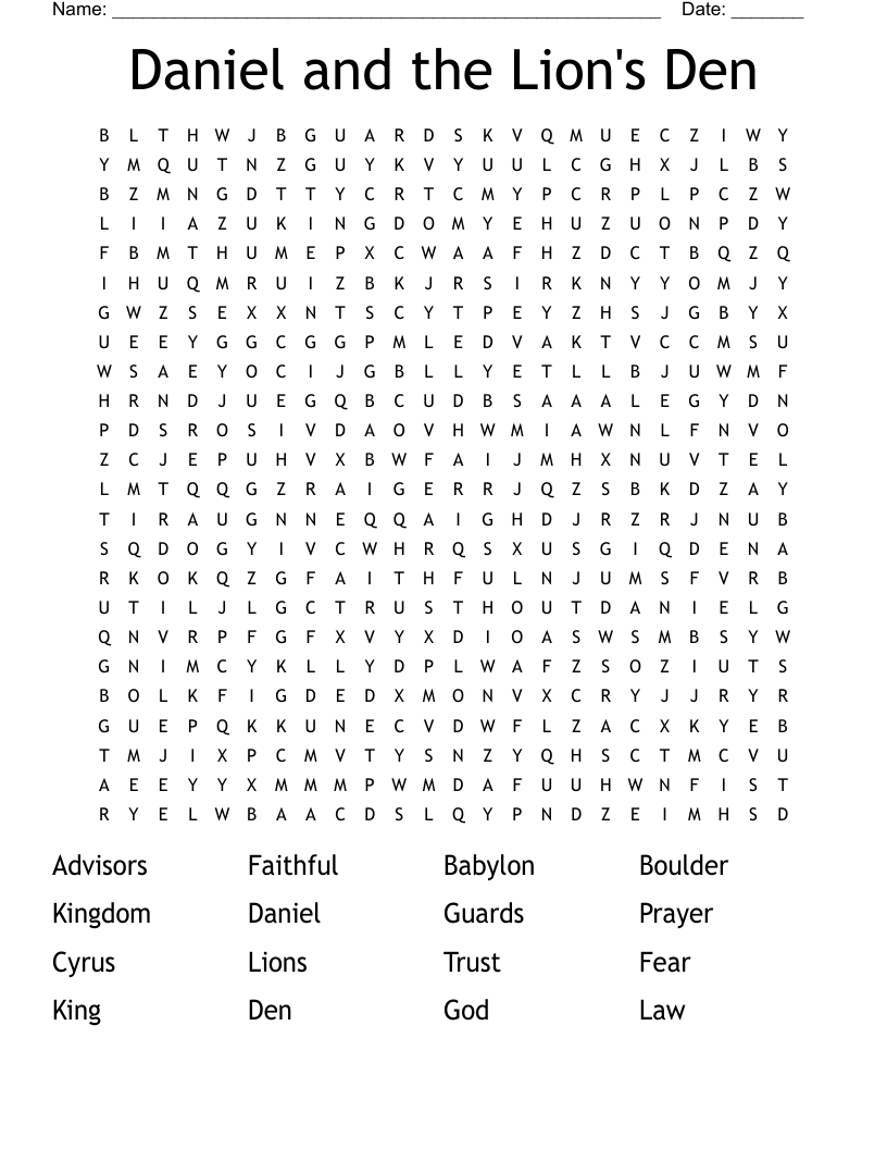 Daniel and the Lion's Den Word Search