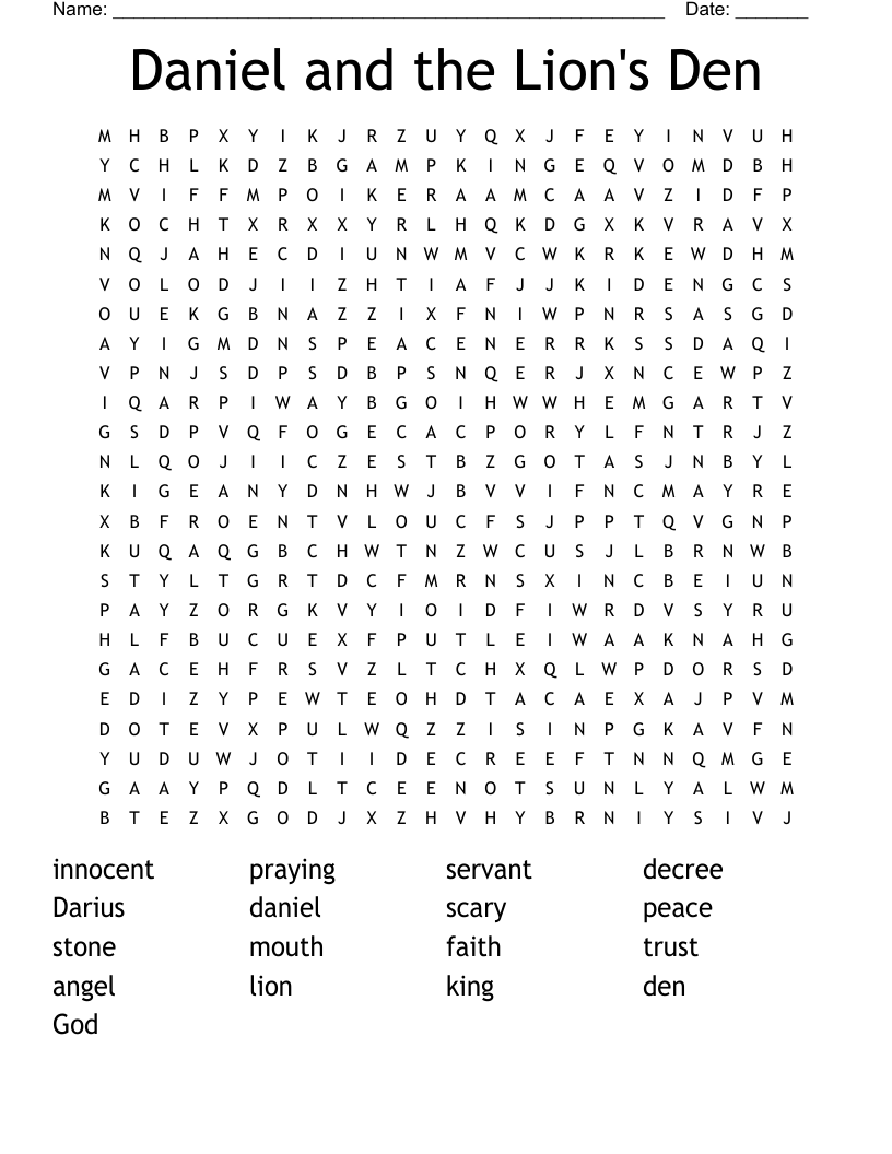 Daniel and the Lion's Den Word Search