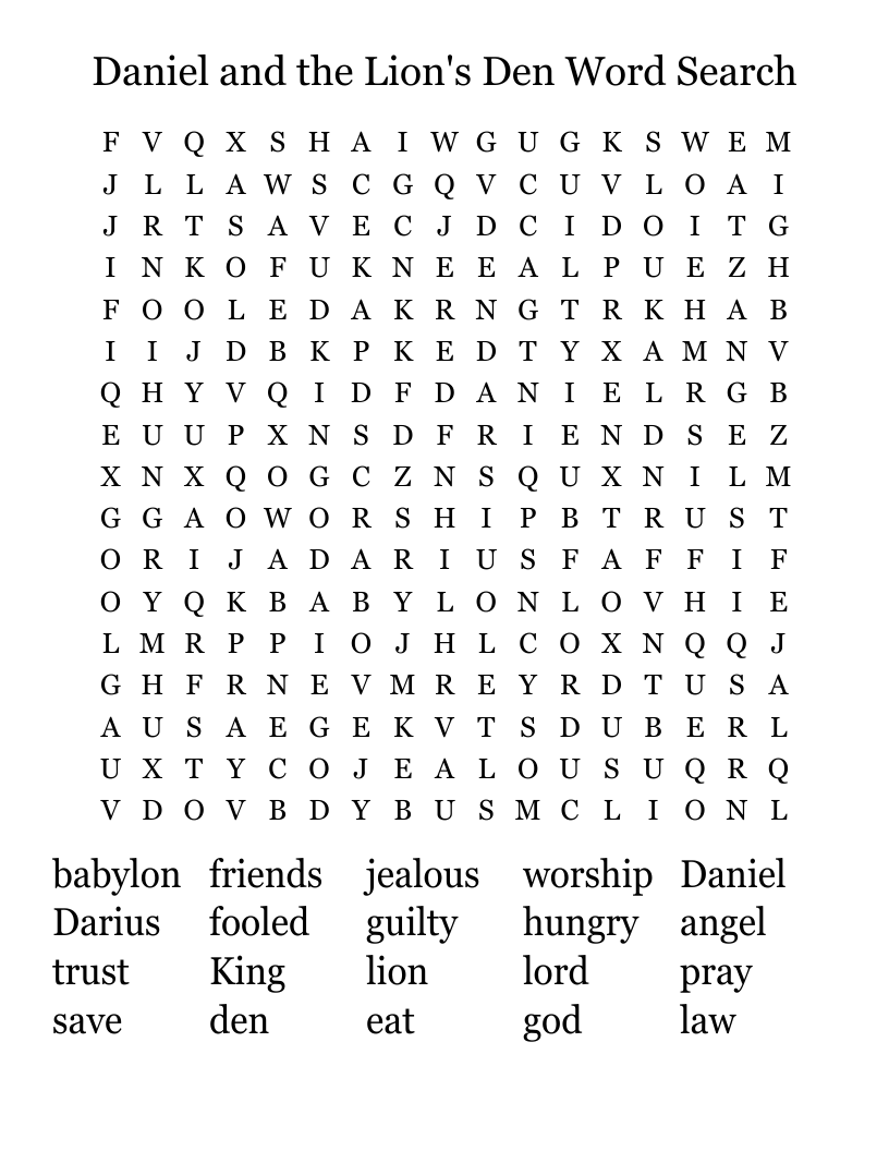 Daniel and the Lion's Den Word Search