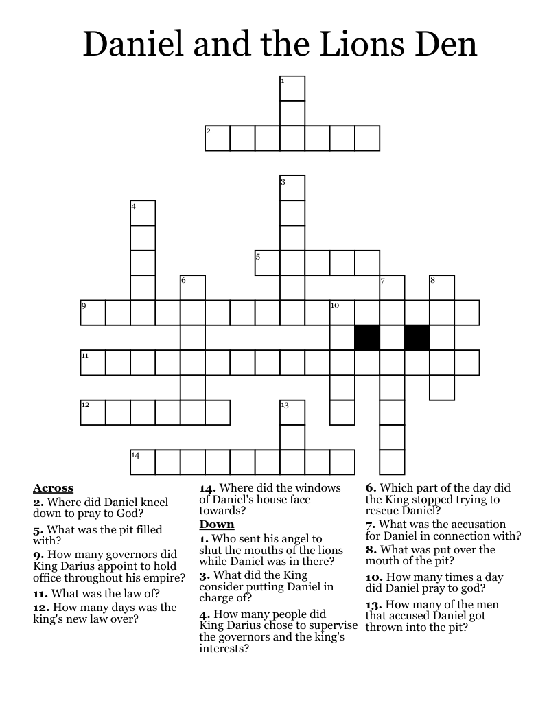 Daniel and the Lions Den  Crossword