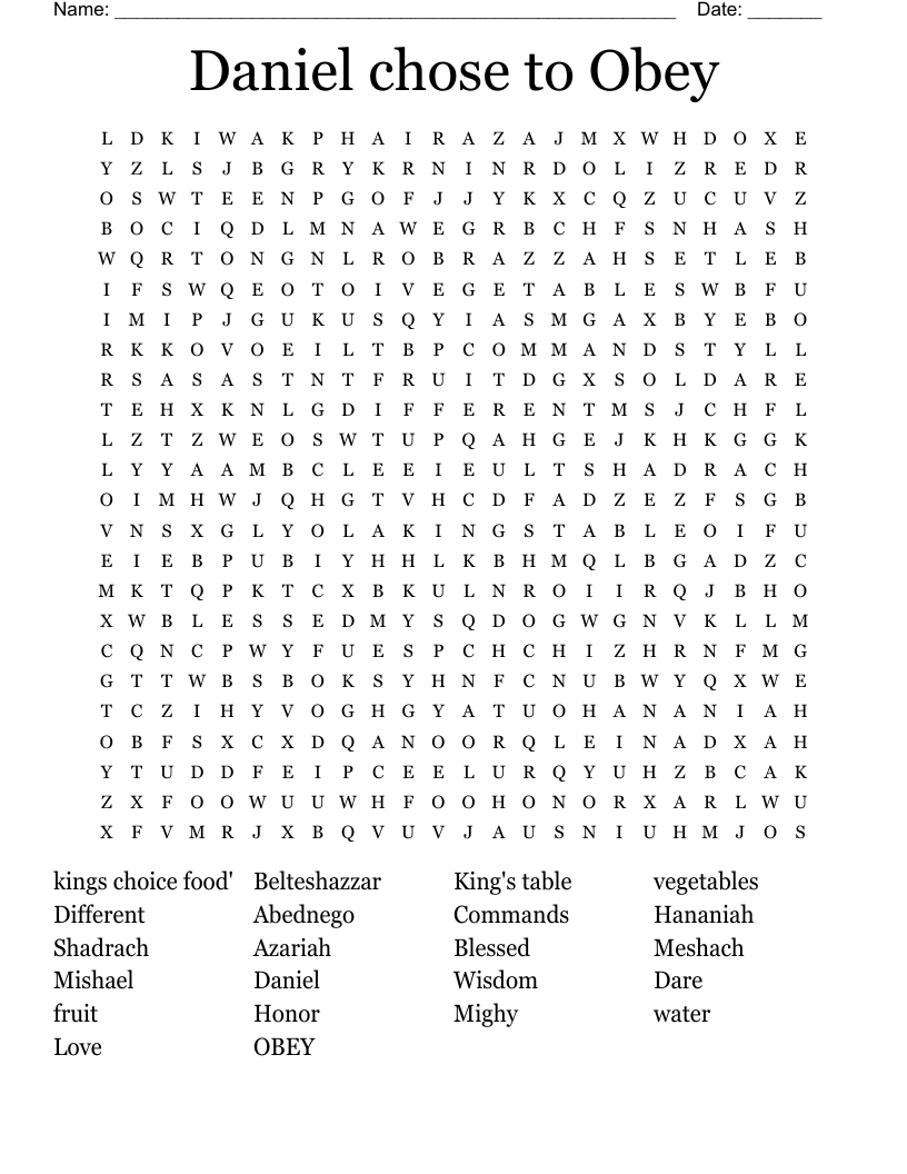 Daniel chose to Obey Word Search