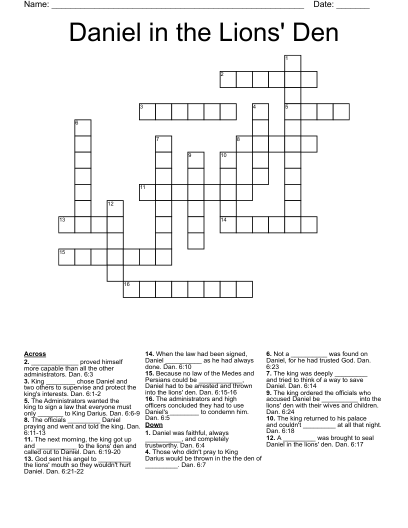 Daniel in the Lions' Den Crossword