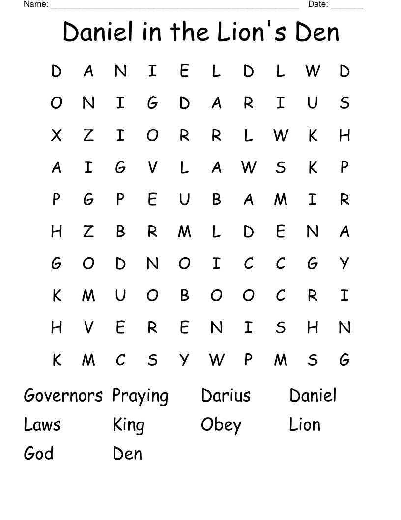 Daniel in the Lion's Den Word Search