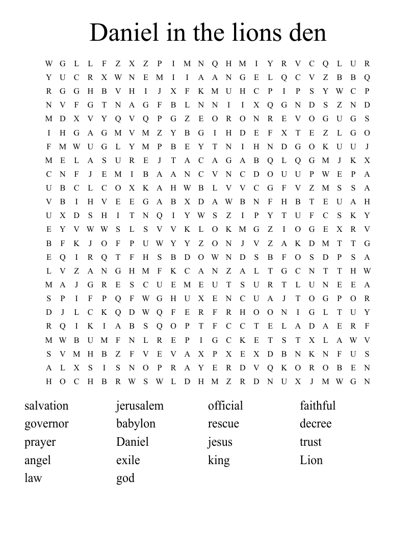 Daniel in the lions den Word Search