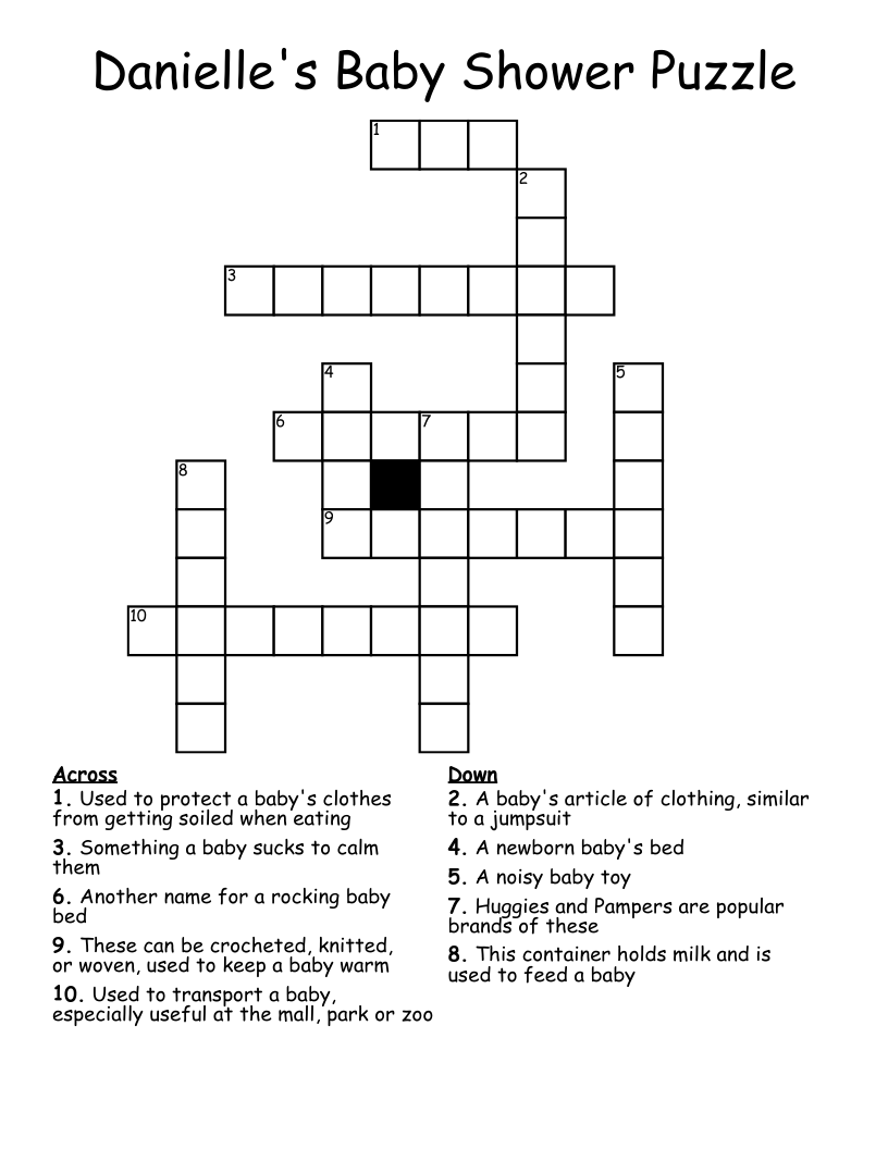 Danielle's Baby Shower Puzzle Crossword