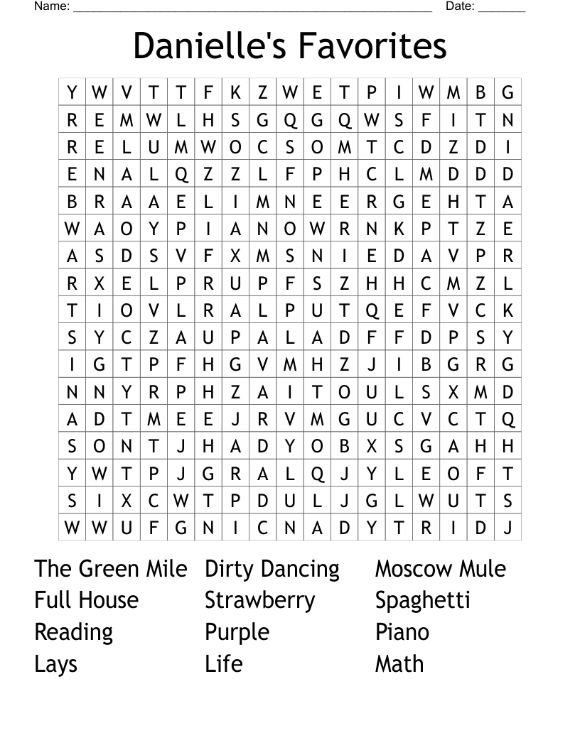Danielle's Favorites Word Search