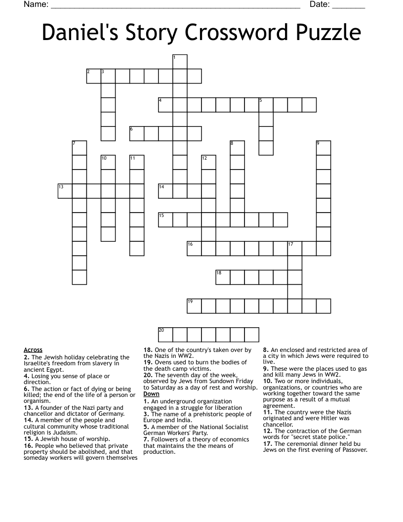 Daniel's Story Crossword Puzzle